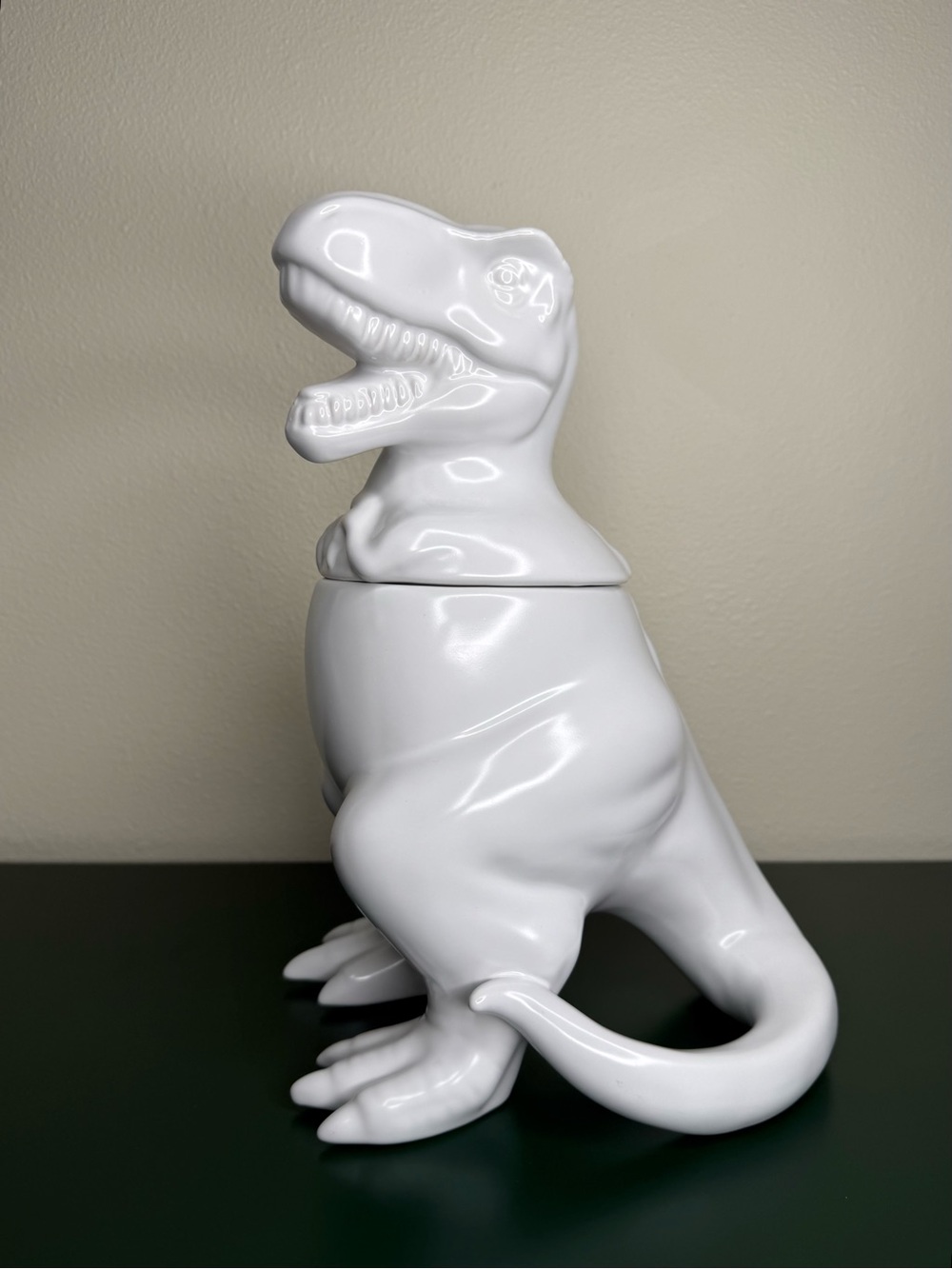 T-Rex Dinosaur 2-Pcs Cookie Jar Threshold Target White Stoneware Decor 12” 2017